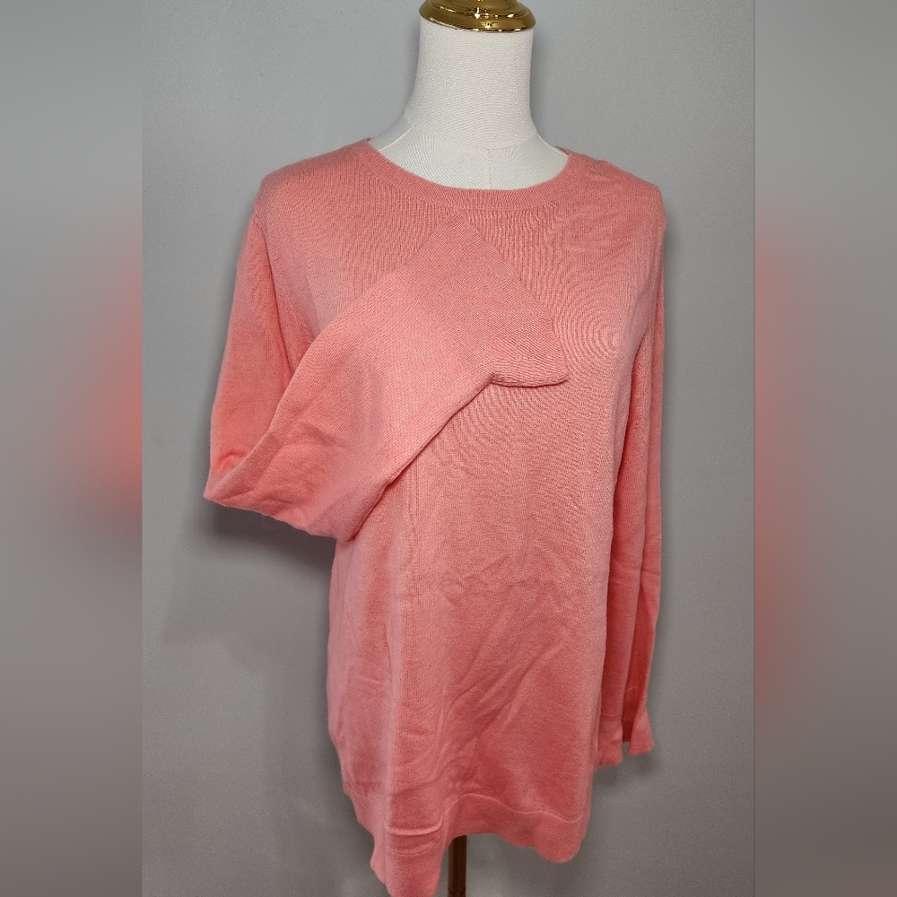 NWOT TALBOTS Sweater Lambswool Salmon Pink Knit Ruffle Cuff MSRP $150.00 Size M